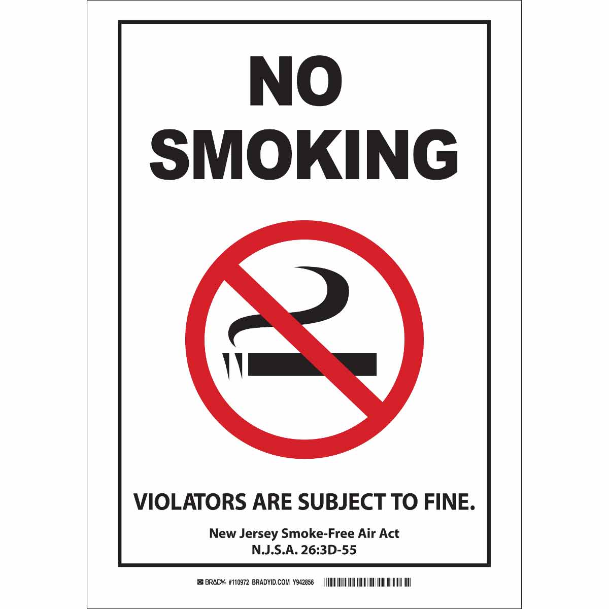 B401 14"HX10"W BLK,RD/WT NJ NO SMOKING
