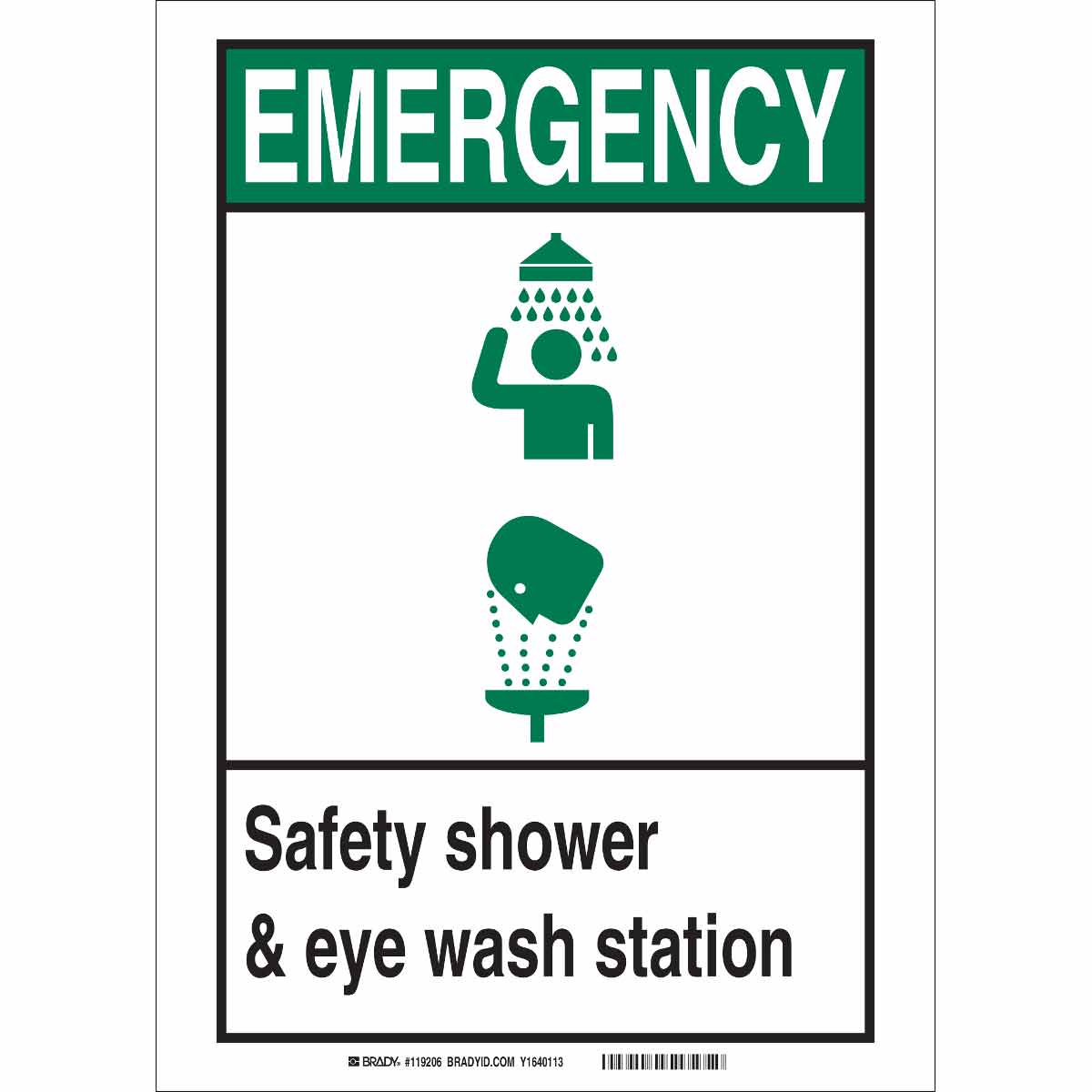 B946 5X7 BLK,GRN/WHT EMERGE SAFETY SIGN