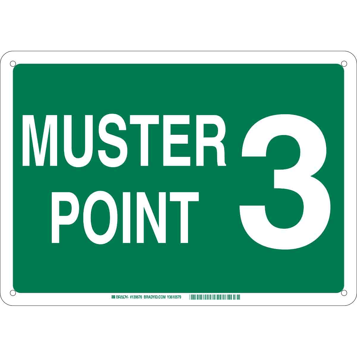 B120 10X14 WHT/GN MUSTER POINT 3 SIGN