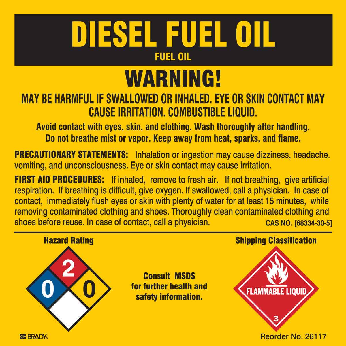 B-302 5X5 25/PK DIESEL FUEL OIL