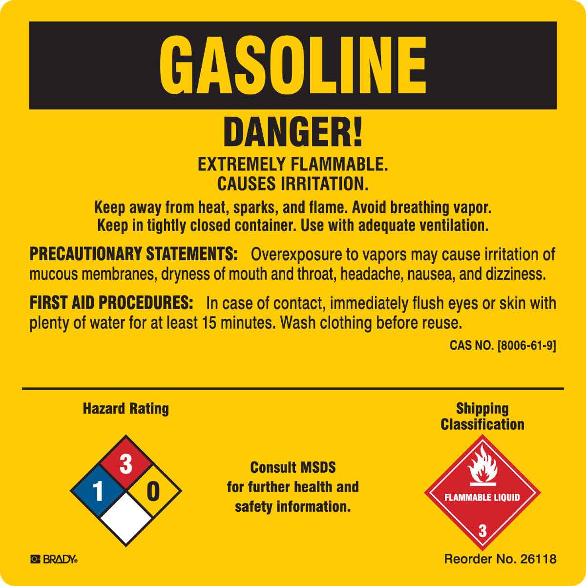B-302 5X5 25/PK GASOLINE DANGER