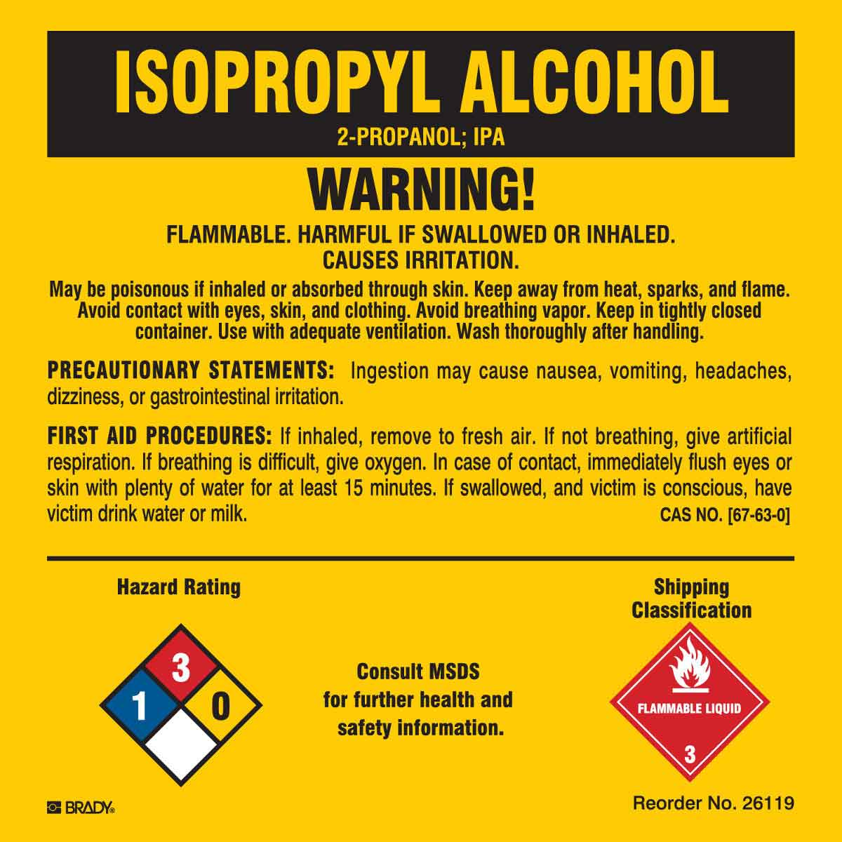 B-302 5X5 25/PK ISOPROPYL ALCOHOL