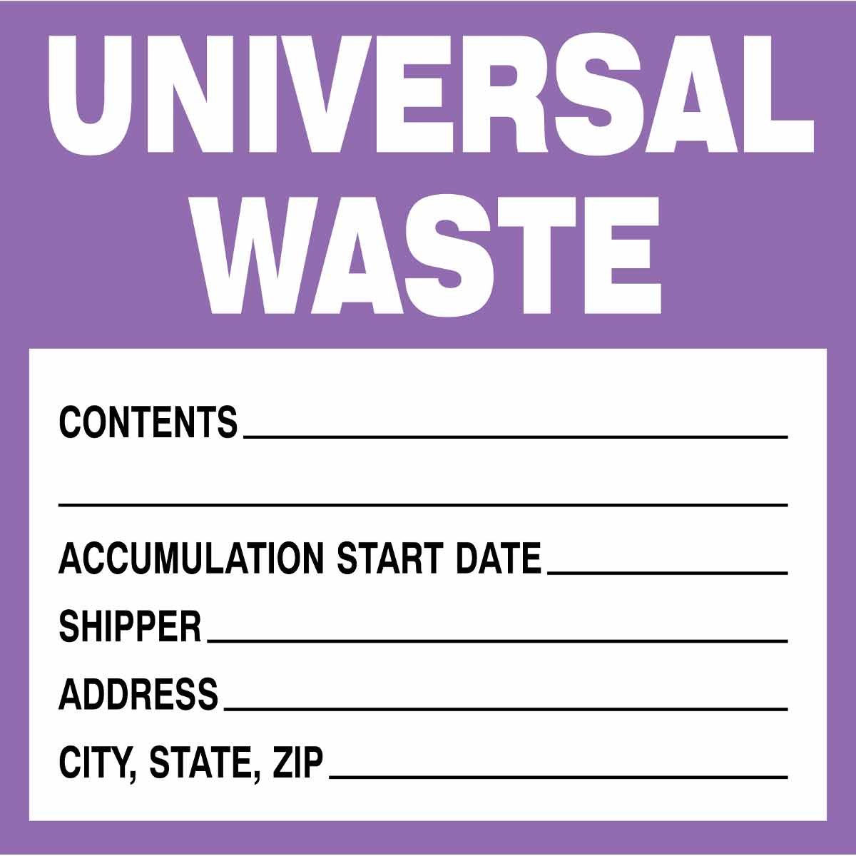 B235 6X6 PUR,BLK/WHT 100/PKG UNIV.WASTE