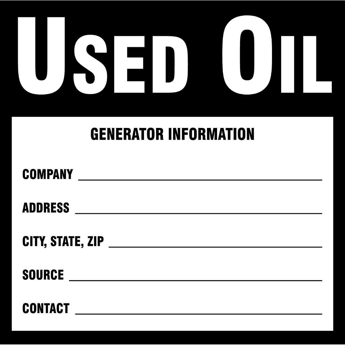 B235 6X6 BLK/WHT USED OIL LABEL 100/PKG