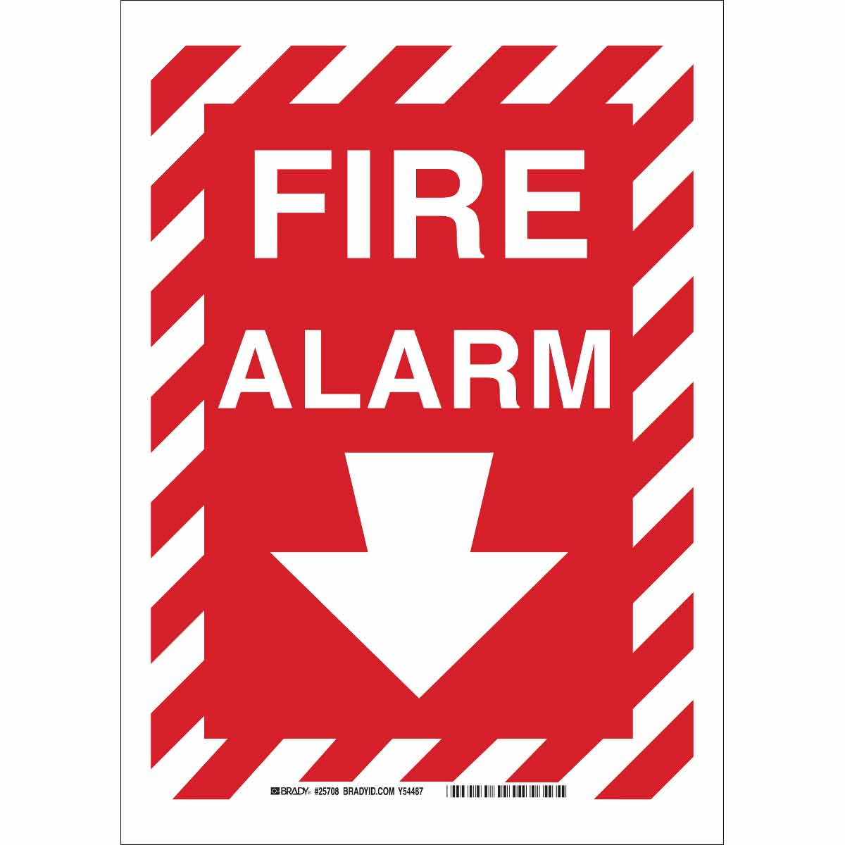 B120,14X10,RED/WHT,FIRE ALARM (DOWN ARW)