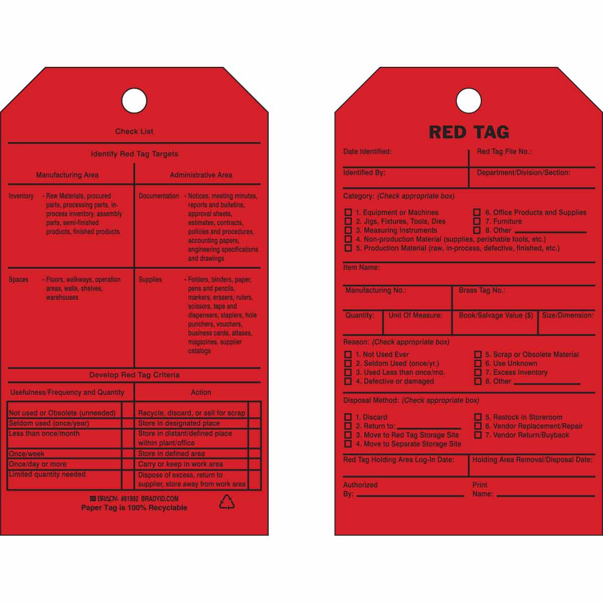 TAG B853 7X4 BLK/RED TAGS 2SIDES 100/PK