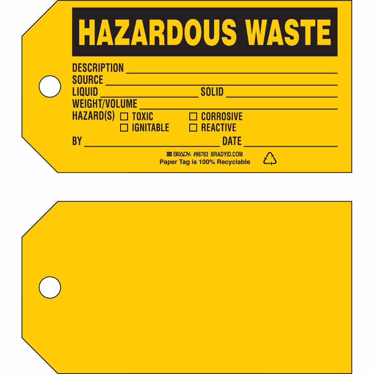TAG B853 3x5.75 HAZ WAST 1SIDE 100/PK