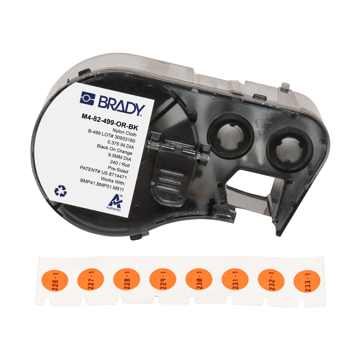 Nylon Lbls 0.375"Dia BK/OR RL/240