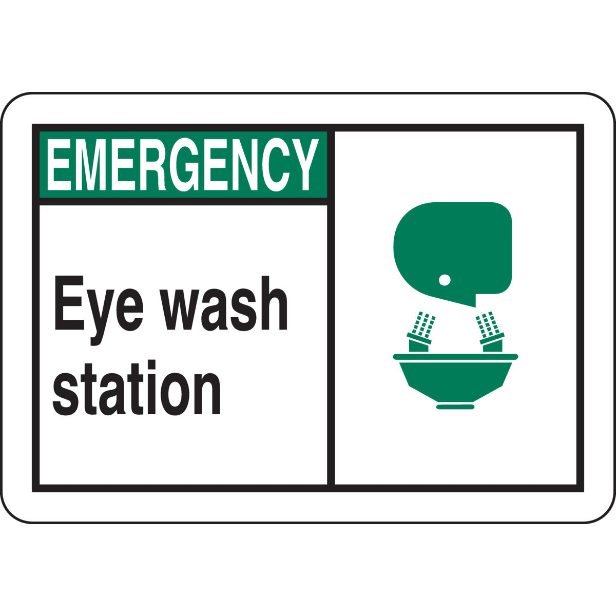 B946 7X10 BLK,GRN/WHT EYE WASH STN SIGN