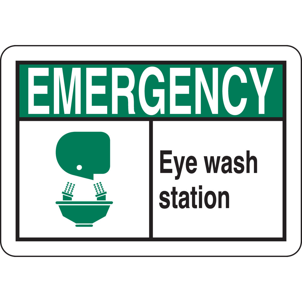 B946 7X10 BLK,GRN/WHT EM EYE WASH SIGN