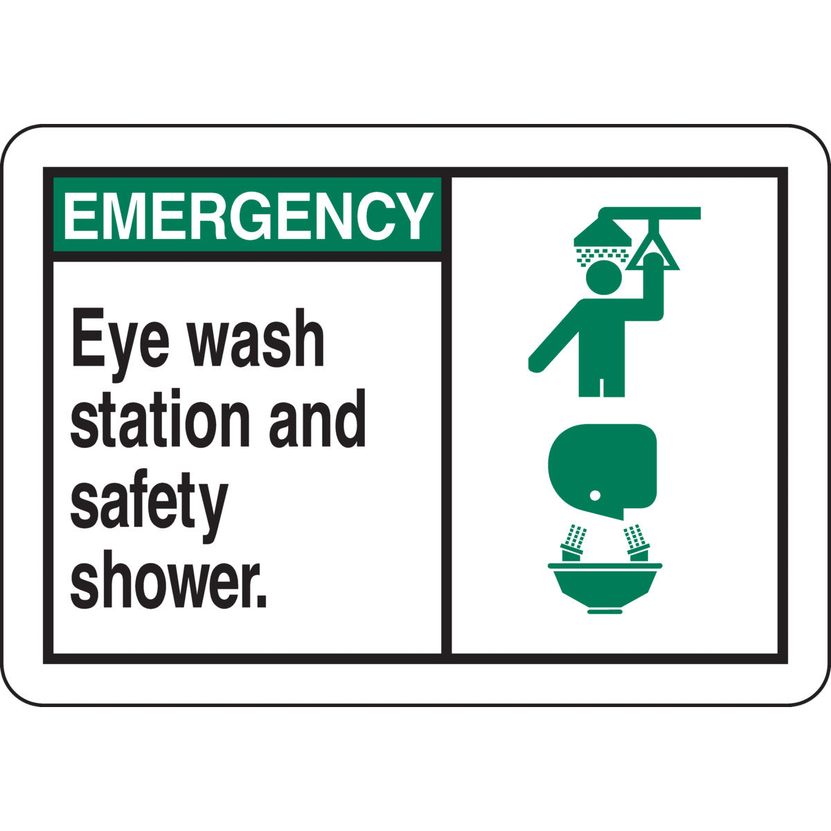 B401 7X10 ANSI BLK,GRN/WHT EYE WASH &