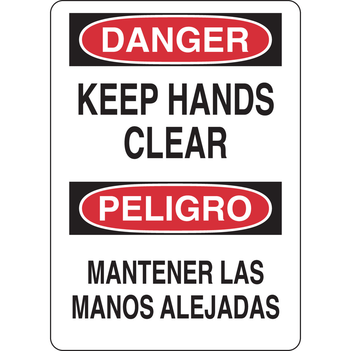 B555 14X10 RD/BK/WT BILINGUAL/KEEP HANDS
