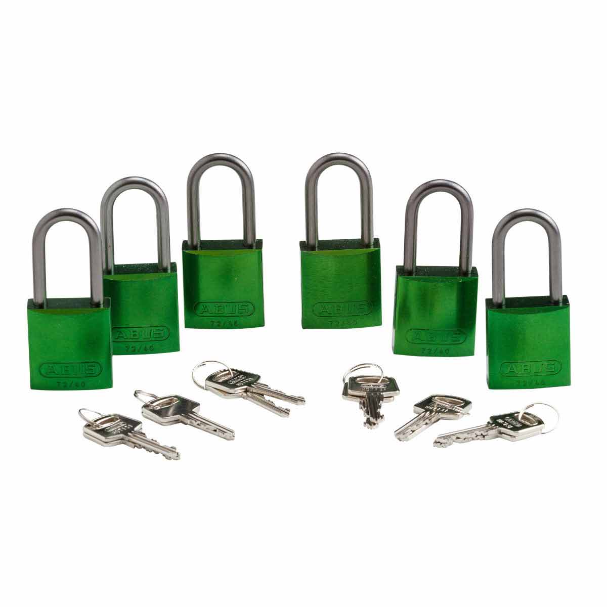 Alum Padlock 1.5" Alum Shackle KA GN 6PK