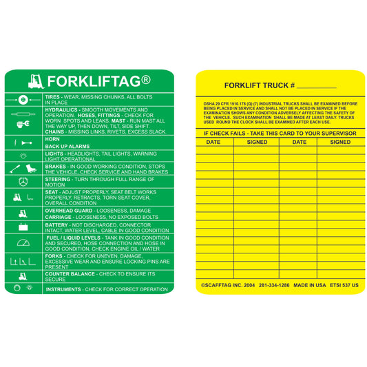 FORKLIFT TAG INSERTS FORKLIFT