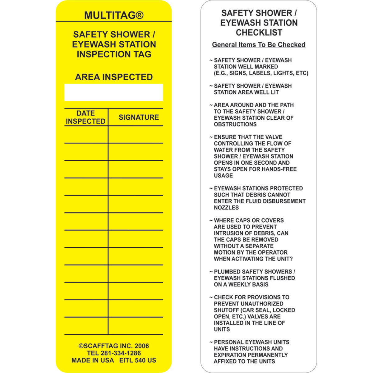 MULTITAG INSERT, SAFETY SHOWER