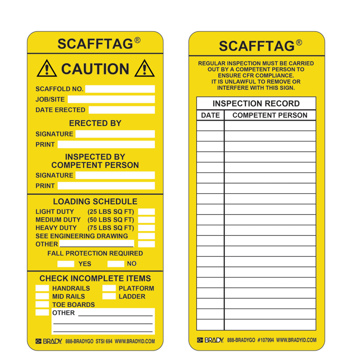 SCAFFTAG INSERT CAUTION- YL 100/PK