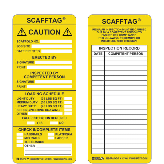 SCAFFTAG INSERT CAUTION- YL 100/PK