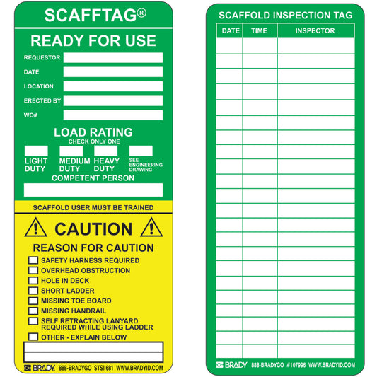 SCAFFTAG INSERTS CAUTION 100/PK GRN/YLW