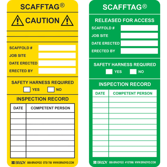 SCAFFTAG INSERTS CAUTION 100/PK YLW/GRN