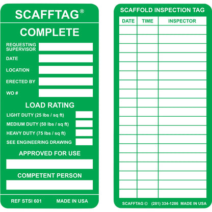 SCAFFTAG INSERTS COMPLETE 100/PK GRN