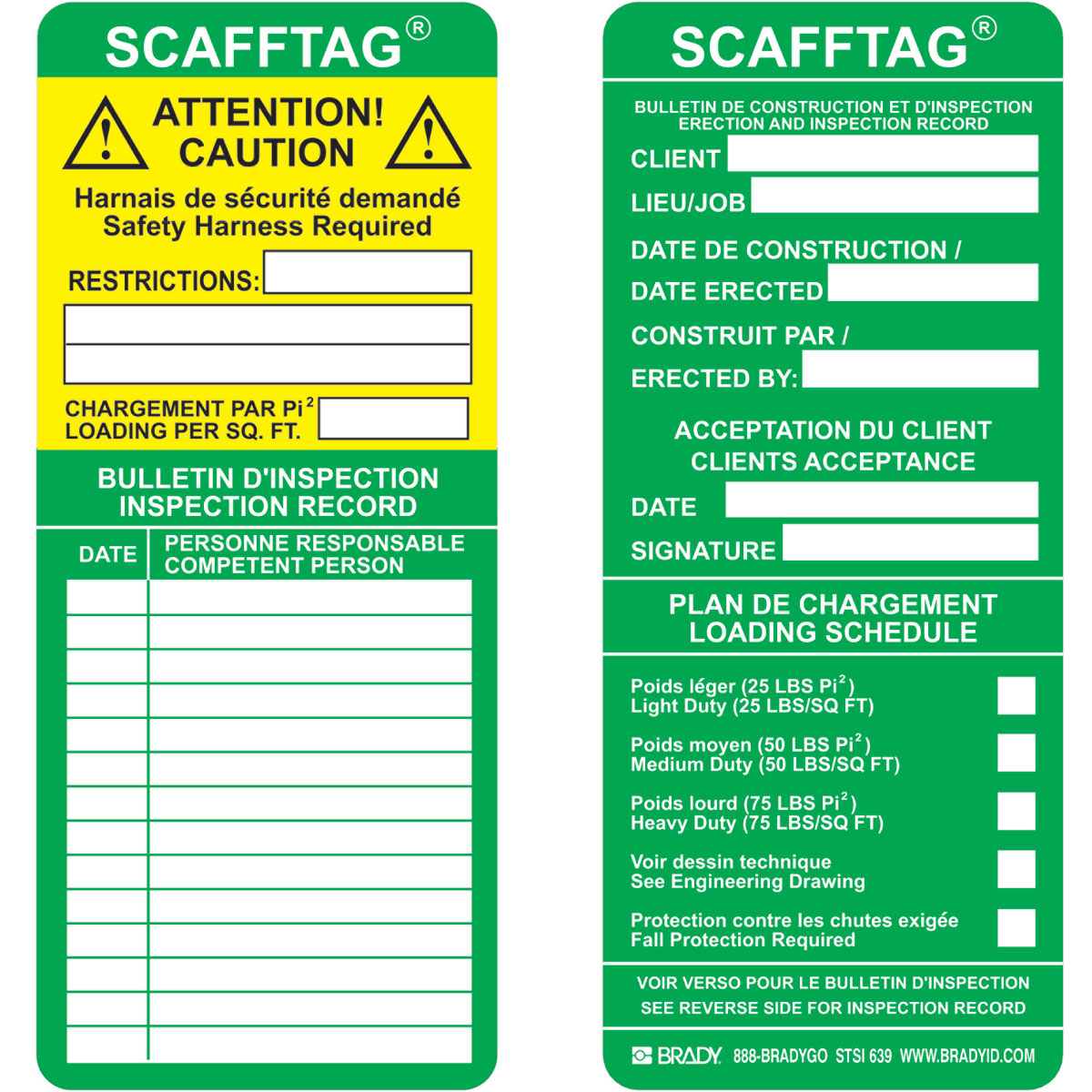 SCAFFTAG INSERTS FRENCH/ENGLISH 100/PK