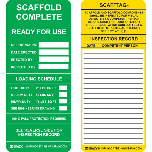 SCAFFTAG INSERTS GREEN 100/PK