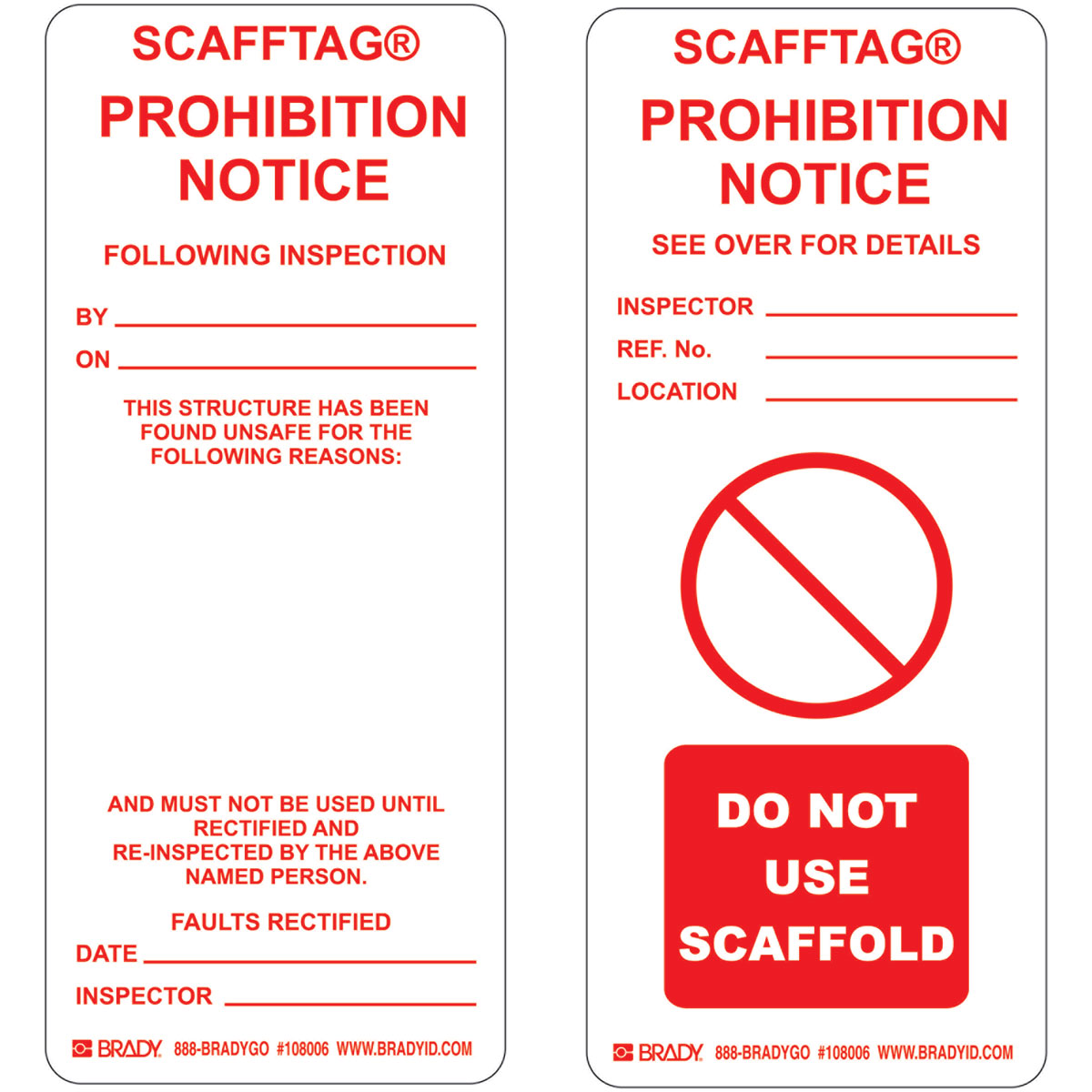 SCAFFTAG INSERTS PROHIBITION 100/PK