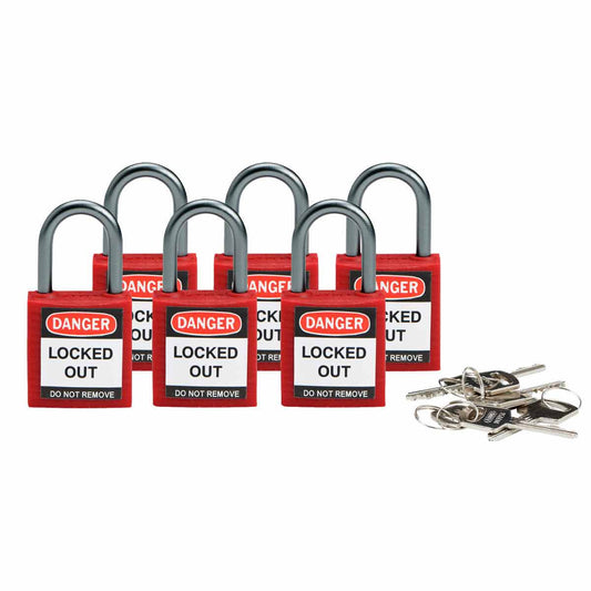 Nylon Padlock 1" Alum Shackle KD RD 6PK