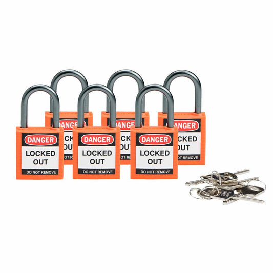 Nylon Padlock 1" Alum Shackle KD OR 6PK