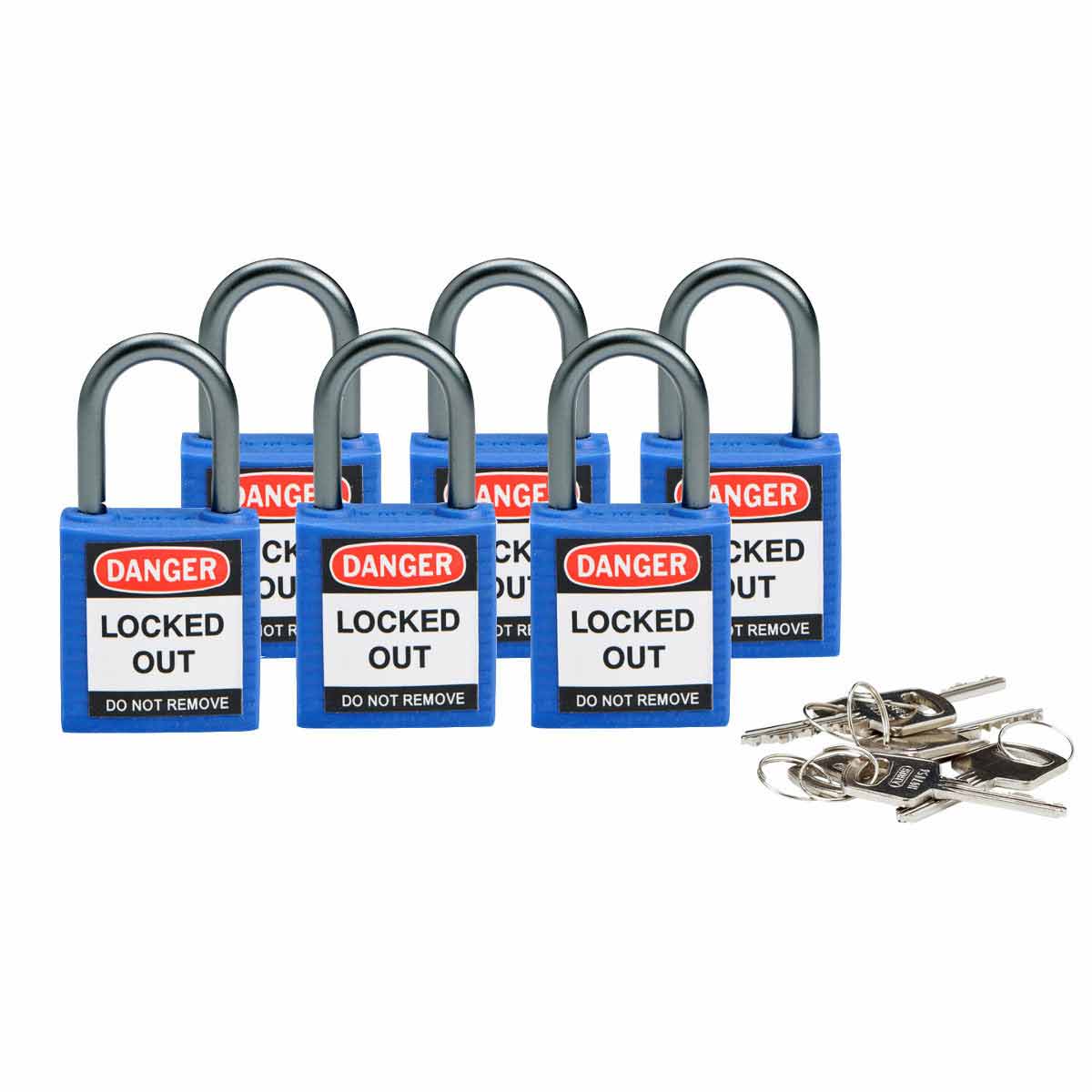 Nylon Padlock 1" Alum Shackle KD BU 6PK