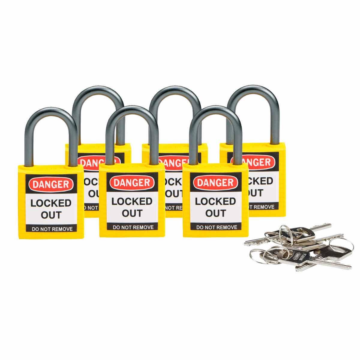 Nylon Padlock 1" Alum Shackle KD YL 6PK