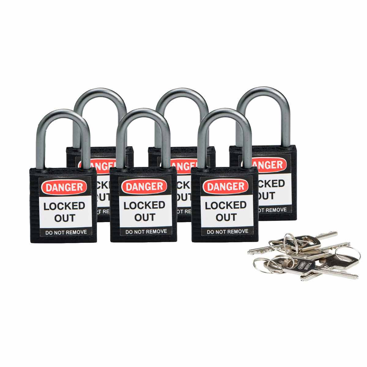 Nylon Padlock 1" Alum Shackle KD BK 6PK