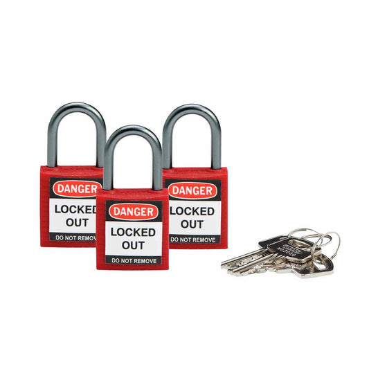 Nylon Padlock 1" Alum Shackle KA RD 3PK