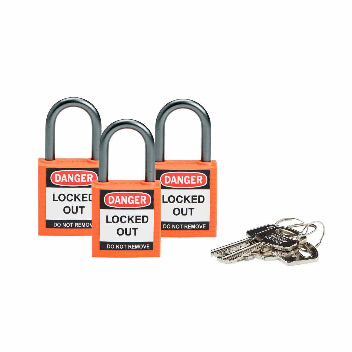 Nylon Padlock 1" Alum Shackle KA OR 3PK