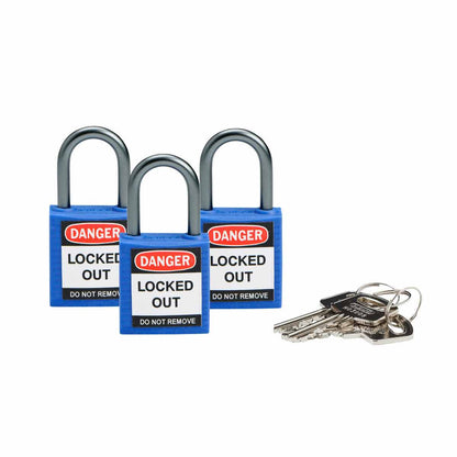 Nylon Padlock 1" Alum Shackle KA BU 3PK