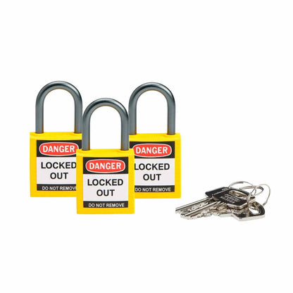 Nylon Padlock 1" Alum Shackle KA YL 3PK