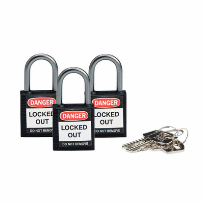 Nylon Padlock 1" Alum Shackle KA BK 3PK