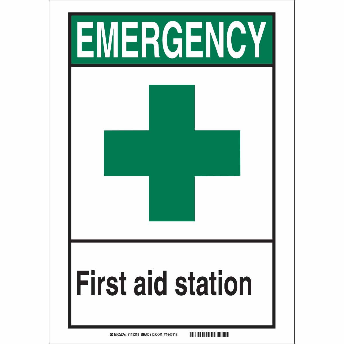 B946 10X14 GRN,BLK/WHT FIRST AID STN SGN