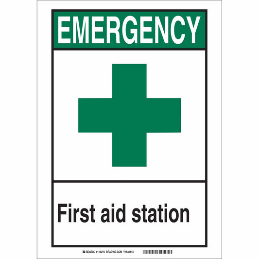 B401 5X7 GRN,BLK/WHT EM FIRST AID SIGN