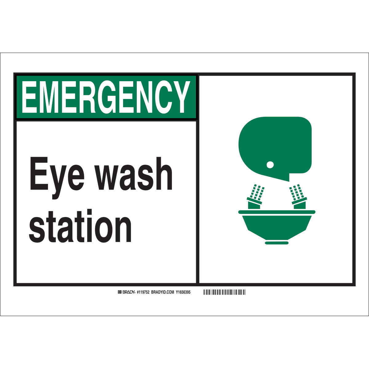 B302 5X7 BLK,GRN/WHT EM EYE WASH PPE SGN