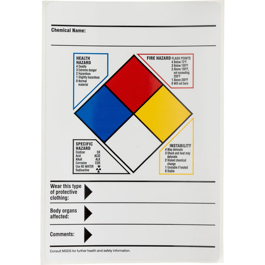 B7569,NFPA HAZ DATA 4"WX5.87"H, 100/PKG