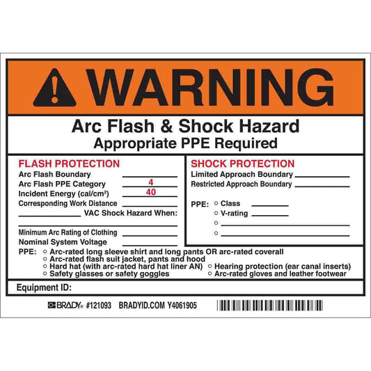 B7569 5X7 BLK/ORG/WHT 5/PK ARC FLASH LBL