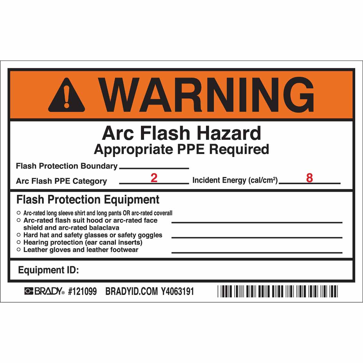 B7569 4X6 BL/OR/RD/WT 5/PK ARC FLASH LBL