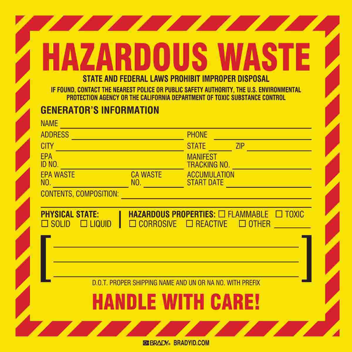 CALIFORNIA HAZARDOUS WASTE Labels