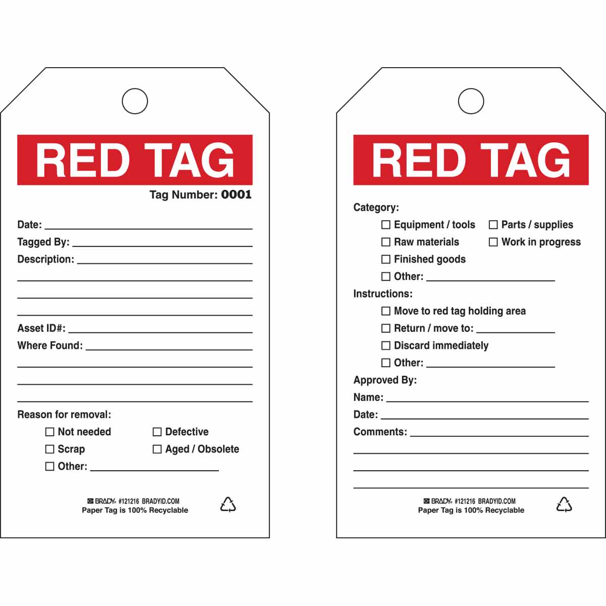 TAG B853 7"X4" RED/BLK/WHT 2SIDE 100/PKG