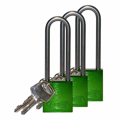 Alum Padlock 3" Alum Shackle KA GN 3PK