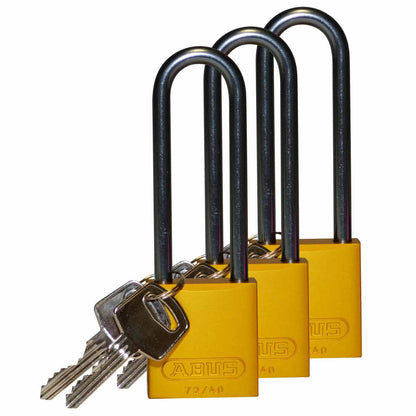 Alum Padlock 3" Alum Shackle KA YL 3PK