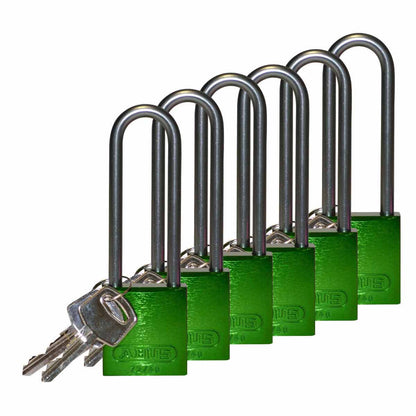 Alum Padlock 3" Alum Shackle KA GN 6PK