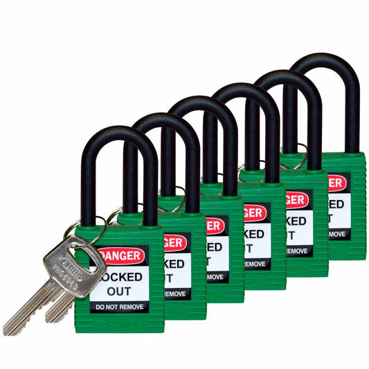 Nylon Padlock 1.5" Nylon Shkl KA GN 6PK