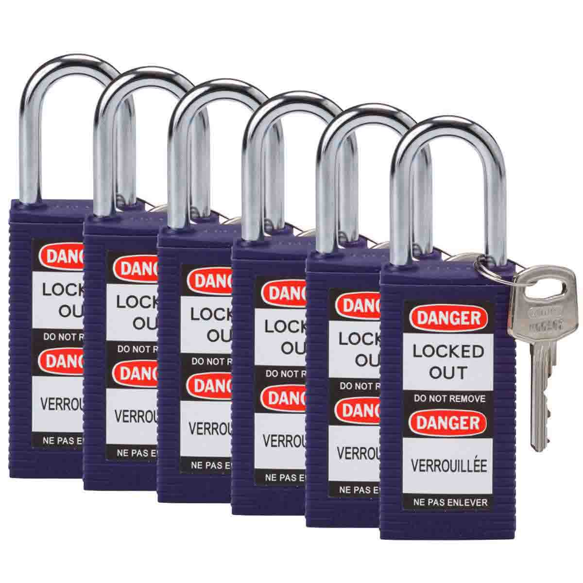 Long Body Nylon Padlock 1.5" KA PL 6PK